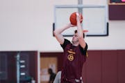Parker Fox took a shot in practice with the Gophers last week.