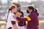 Piper Ritter, right, has coached the Gophers softball team the past two seasons.
