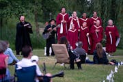 Cast members from Classical Actors Ensemble sang  during a Shakespeare in Our Parks performance last weekend of “Love’s Labor’s Lost” at Lake 