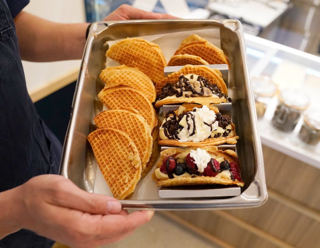Cardigan Donuts’ new skyway location offers ice cream, including these stroopwafel ice cream sandwiches.