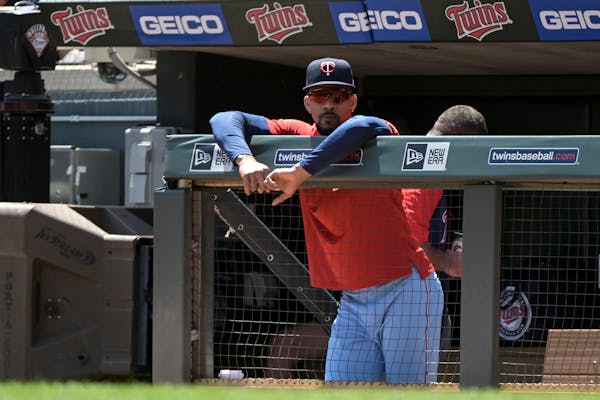 Byron Buxton watched the Twins’ game against Cleveland on Thursday from the dugout.