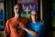 Scott and Marcy Thomas stand for a portrait Friday at Valleybrook Church in Eau Claire, Wis. They oppose the overturning of Roe v. Wade.