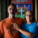 Scott and Marcy Thomas stand for a portrait Friday at Valleybrook Church in Eau Claire, Wis. They oppose the overturning of Roe v. Wade.