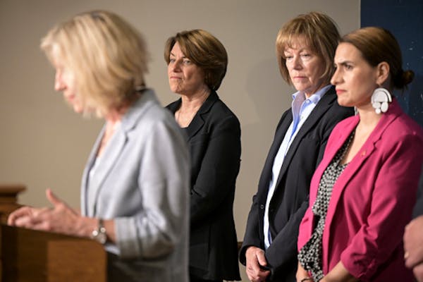 Planned Parenthood North Central States CEO and President Sarah Stoesz spoke at a news conference Saturday in St. Paul. Also there: Sen. Amy Klobuchar