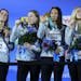 The United States women’s 4x100m medley relay team celebrated its gold medal on Saturday in Budapest, Hungary.