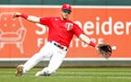 Minnesota Twins left fielder Trevor Larnach, above in a game in May, has a core muscle strain that led to the team putting him on the injured list on 