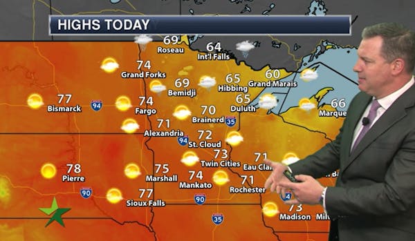 Afternoon forecast: Sunny and cooler; high of 73