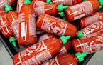 Bottles of Sriracha chili sauce at the Huy Fong Foods factory in Irwindale, Calif., April 28, 2014. 