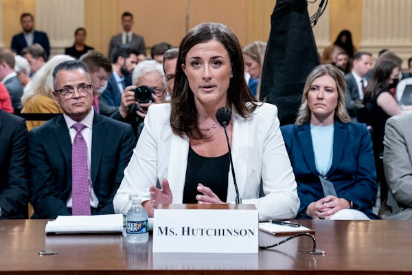 Cassidy Hutchinson, former aide to Trump White House chief of staff Mark Meadows, testifies before the House select committee hearing Tuesday.