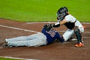 Orioles catcher Robinson Chirinos tagged out the Twins’ Max Kepler during a May 5 game in Baltimore. The Twins and Orioles split that four-game seri