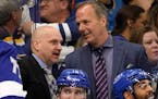 Tampa Bay Lightning coach Jon Cooper, right, and assistant coach Derek Lalonde 