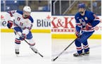 Logan Cooley (left) and Jimmy Snuggerud, both Gophers recruits and standouts in the USA Hockey National team Development Program, are projected to be 