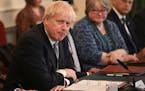 Britain’s Prime Minister Boris Johnson speaks at the start of a cabinet meeting, in Downing Street, London, Tuesday, July 5, 2022.