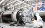 An undated photo provided by Rocket Lab, a U.S.-New Zealand company, shows the Photon Lunar spacecraft bus being mated to the second stage of an Elect