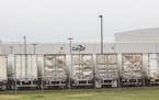 Trailers sit outside the Cargill Inc. beef plant in High River, Alberta, on May 4, 2020. 