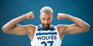 New Minnesota Timberwolves center Rudy Gobert posed for a portrait after Wednesday’s press conference at target Center.