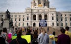 Around 250 people gather at the State Capitol in St. Paul, Minn., on September 13, 2021, to show their support for abortion rights and to protest the 