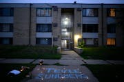 Tekle Sundberg’s name was written in chalk at a vigil Thursday outside the apartment building where the 20-year-old was killed by Minneapolis police