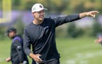 Vikings Head Coach Kevin O’Connell leads on the field during the first day of Vikings training camp at the TCO Performance Center in Eagan, Minn., o