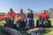 From left, Dean Petersen, Nate Sjolin, George Bruhn Jr. and Lance Tebben had a successful Lac qui Parle deer hunt in 2021.