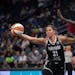 Lynx center Nikolina Milic tried to maintain control of the ball while driving around Dallas Wings center Awak Kuier during a game last month at Targe