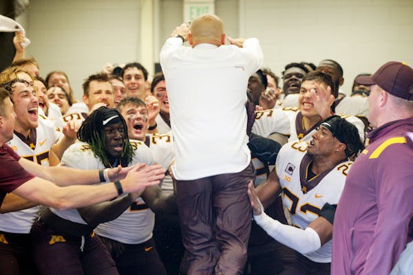 Gophers head coach P.J. Fleck took a victory in the locker room after his team defeated Purdue 20-13 on Oct. 2, 2021 at Ross-Ade Stadium in West Lafay