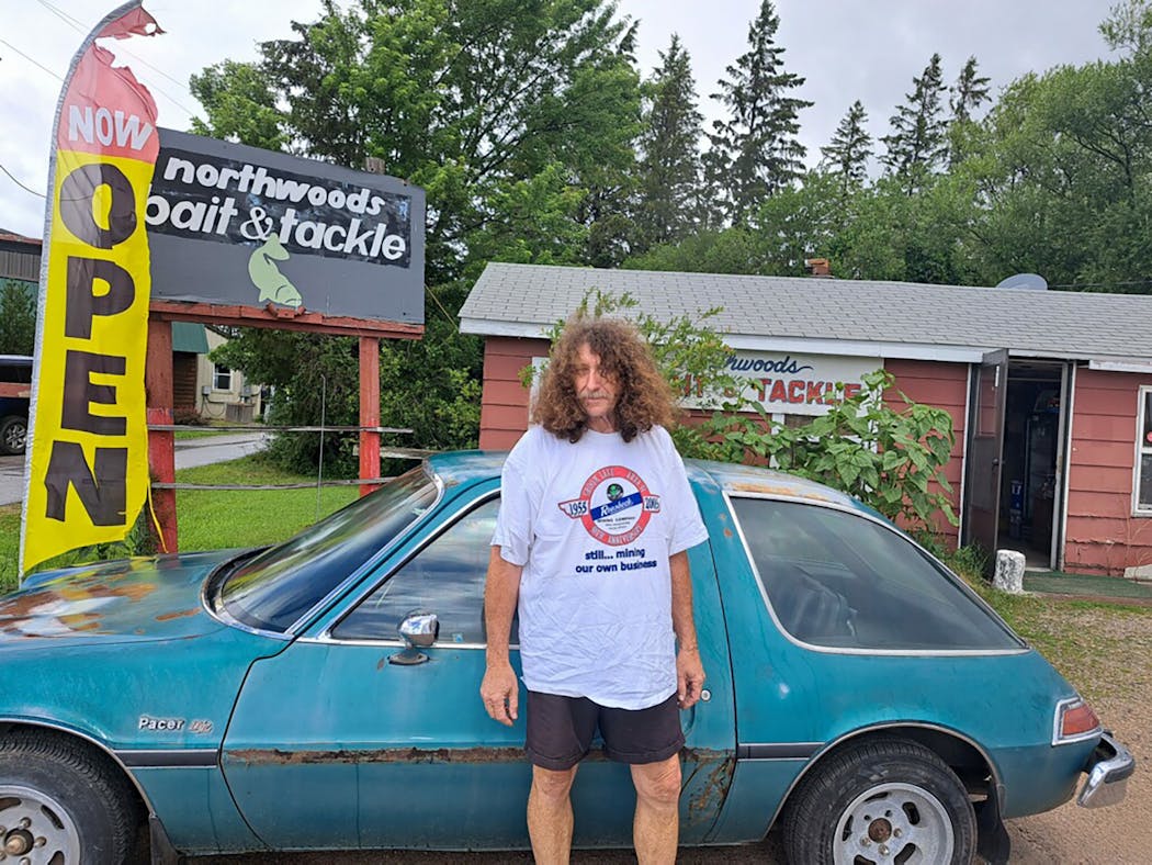 Joe Kruchowski, owner of Northwoods Bait and Tackle in Cook, Minn., in front of his shop. A car aficionado, Kruchowski often has a unique vehicle parked in front of his shop. Here it’s a vintage AMC Pacer.