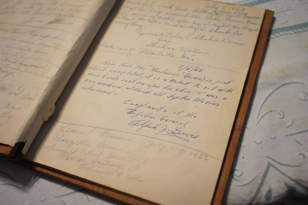 The original guest book for the cabin now owned by Nathaniel Khaliq and Vicky Davis has entries dating back to 1953. 