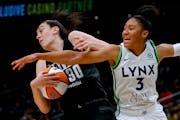 Storm forward Breanna Stewart pulled a rebound away from Lynx guard Aerial Powers during the season opener in May.