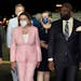 House Speaker Nancy Pelosi, center, walks with Taiwan’s Foreign Minister Joseph Wu, left, as she arrives Tuesday in Taipei, Taiwan.