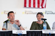 Republican Tyler Kistner and DFL U.S. Rep. Angie Craig discussed agriculture at the Farmfest congressional candidate forum Tuesday. In a rematch of 20