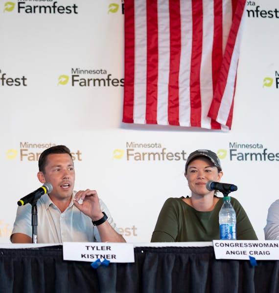 Republican Tyler Kistner and DFL U.S. Rep. Angie Craig discussed agriculture at the Farmfest congressional candidate forum Tuesday. In a rematch of 20