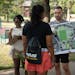 Olga Nichols, artist organizer for Central Village Park, and Eric Weiss, of the Trust for Public Land, showed a rendering and listened to feedback for