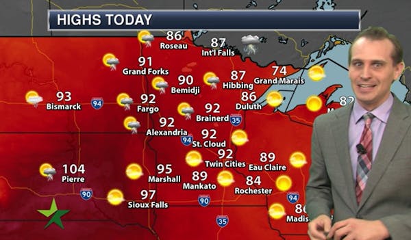 Afternoon forecast: Hot 90s; slight storm chance later