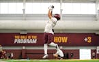 Gophers wide receiver Evan Redding makes a catch during the football team’s first open practice of the season Saturday, August 6, 2022 in the Gibson