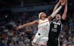 Lynx forward Jessica Shepard (10), pulls down a rebound over Mercury guard Diamond DeShields (1) during a game last month. The Lynx are 3-0 against Ph
