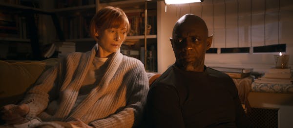Tilda Swinton is a lonely academic who is granted wishes by the genie Idris Elba in “Three Thousand Years of Longing.” 