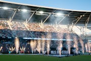 Pyrotechnics lit up the field during the opening ceremony of the MLS All-Star Game against LIGA MX Wednesday at Allianz Field in St. Paul.