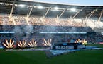 Pyrotechnics lit up the field during the opening ceremony of the MLS All-Star Game on Wednesday Allianz Field.