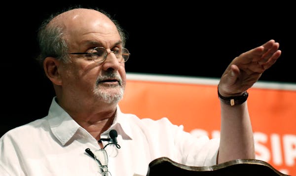 Author Salman Rushdie speaks during the Mississippi Book Festival on Aug. 18, 2018. 