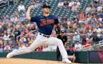 Minnesota Twins starting pitcher Tyler Mahle (51) throws out a pitch against the Toronto Blue Jays in the second inning Friday, August 5, 2022 at Targ