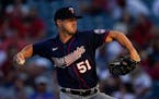 Twins righthander Tyler Mahle delivered a pitch in the first inning against the Angels on Friday night in Anaheim, Calif.