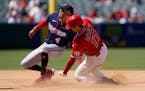 Twins shortstop Carlos Correa tagged out the Angels’ Shohei Ohtani at second base trying to steal during the fifth inning Sunday.