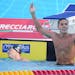 Romania’s David Popovici celebrated after winning the men’s 100m freestyle final at the European swimming championships in Rome on Saturday, with 