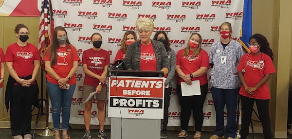 Representatives of the Minnesota Nurses Association discussed the results of their strike authorization vote at a news conference Tuesday morning.