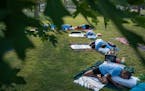A restorative yoga session in Minneapolis in June. 