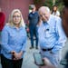 Rep. Liz Cheney, R-Wyo., arrived with her father, former Vice President Dick Cheney, to vote at the Teton County Library in Jackson Hole, Wyo., in the