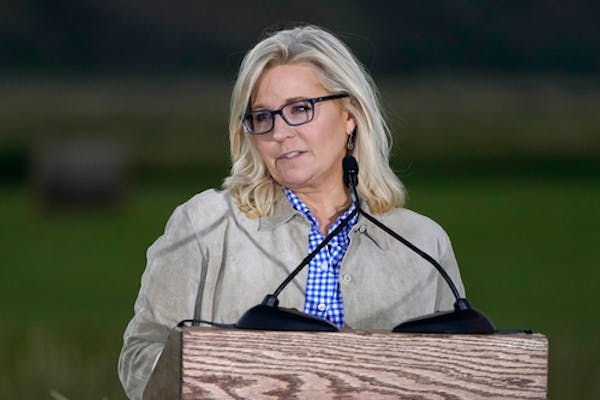 Rep. Liz Cheney, R-Wyo., spoke Tuesday at an Election Day gathering in Jackson, Wyo. Challenger Harriet Hageman has defeated Cheney in the primary. 