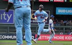 Jose Miranda of the Twins rounded the horn after belting a two-run home run in the first inning Wednesday at Target Field.