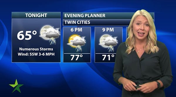 Evening forecast: Low of 65; mostly cloudy with thunderstorms possible late